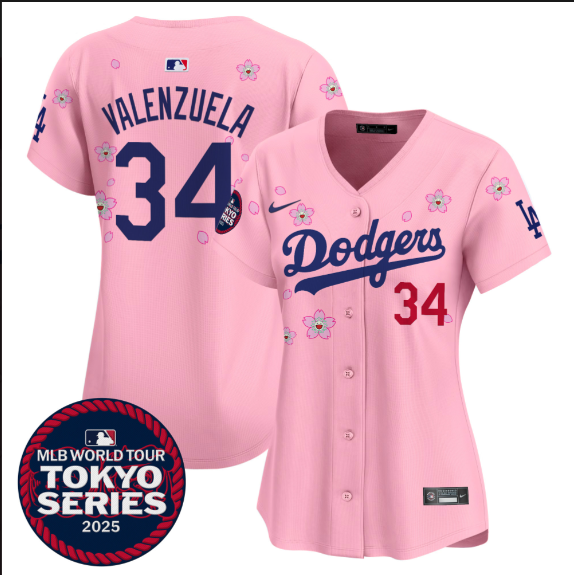 women Los Angeles Dodgers #34 Valenzuela Tokyo Series 2025 pink Limited Stitched Jersey